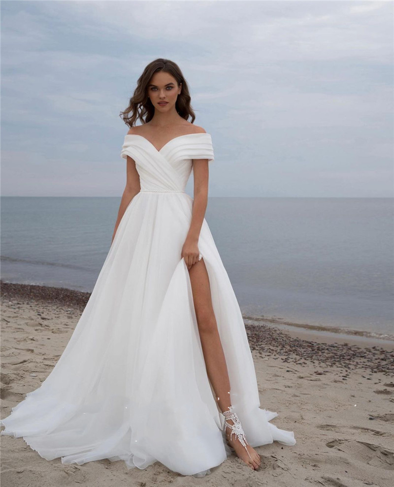 Simple A-Line Organza Wedding Dress For Women 2022 Off The Shoulder Beach Bridal Gowns Backless Custom Made Vestido De Novia