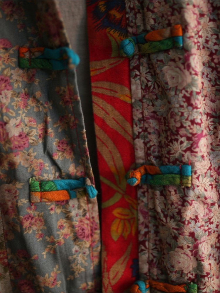 Women's Wool Blends Johnature Women Print Floral Trench Vintage Coats Autumn Random Patchwork Loose Chinese Style Cotton Linen Trench Coat 220909