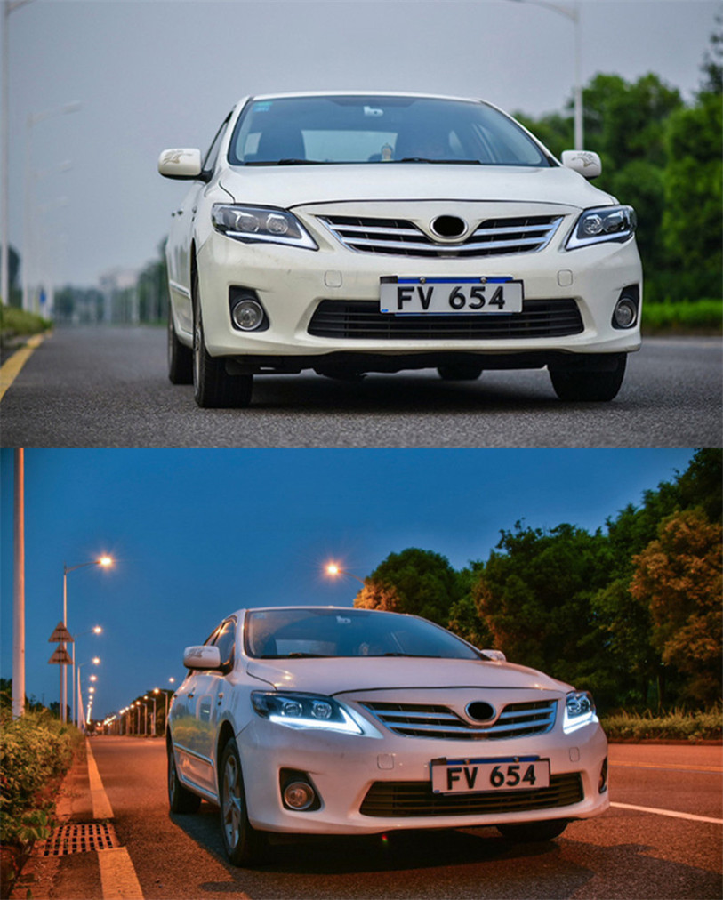 Car Styling For Corolla 2011-2013 LED Crystal Matrix Headlight DRL Fog Lamp Turn Signal Light Low & High Beam Headlights