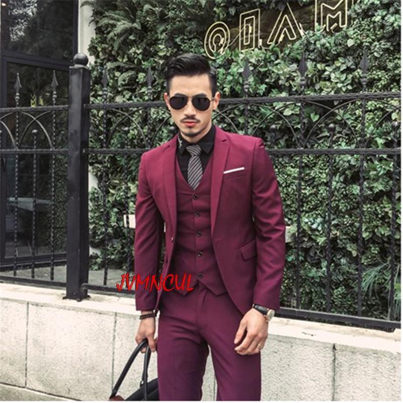 Men's Suits Blazers Tailored Burgundy Purple Suit Men Groom Slim Fit 3 Piece Tuxedo Prom Wedding Suits Blazer Terno Masuclino JacketPantVest 2209