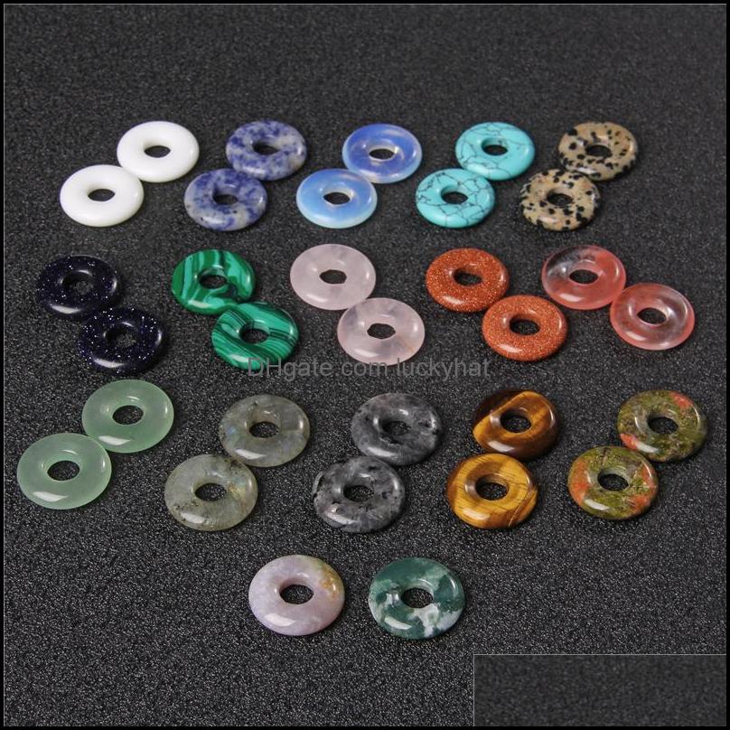 Charms Gogo Donut Natural Stone Beads Charms Round 18Mm Rose Quartzs Labradorite Opal Loose For Jewelry Making Accessries Drop Delive Dhdh2
