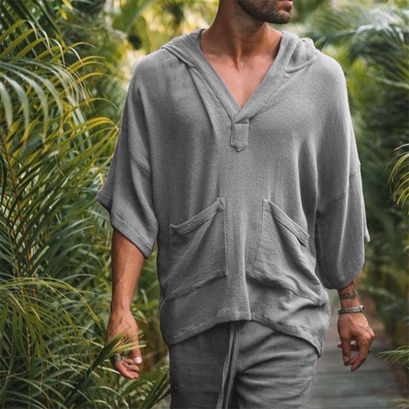 Men's Tracksuits 2pcs/set Men Summer Cotton Linen Shirt Set Loose Casual Tops Shorts Suit Short Sleeve Pajamas Comfy Breathable Beach Shorts 2209