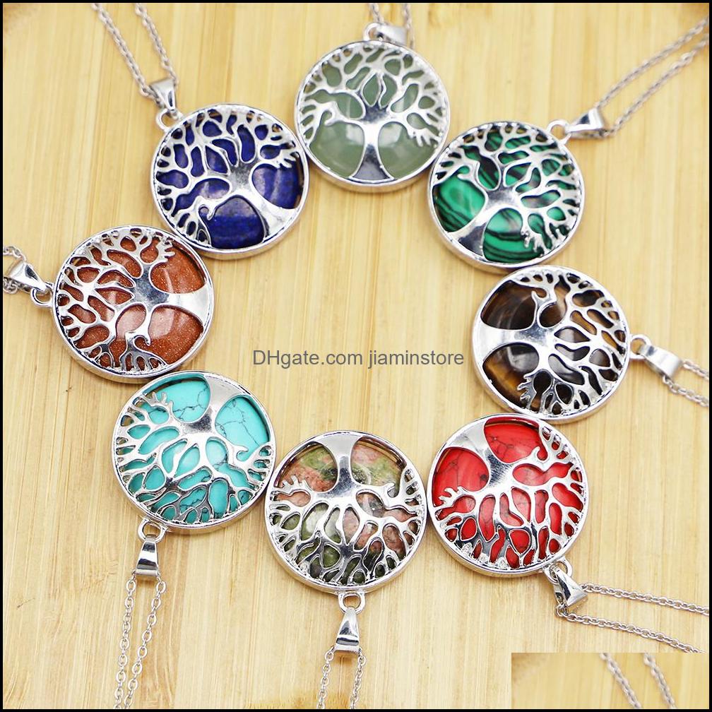 Pendant Necklaces Fashion Natural Stone Tree Of Life Necklace Pendant Statue Reiki Charms Crafts Jewelry Whoelsale Drop Delivery 2021 Dhj1W