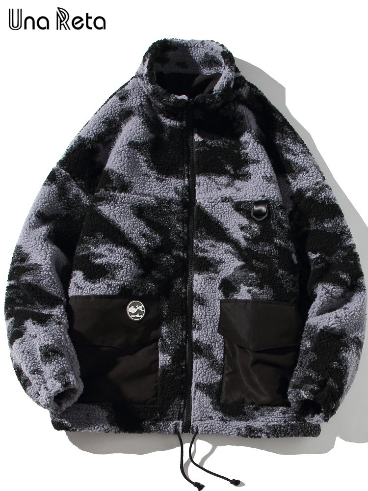 Men's Down Parkas Una Reta Tie Dye Winter Men's Coat Lamb Wool Parka Coat Loose Men Clothing Grain Fleece Thick Men's Jacket Coat 22090