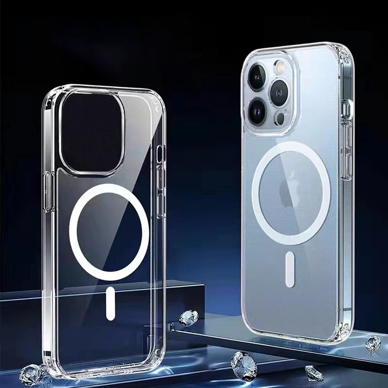 

Clear TPU Magnetic Cases for iPhone 14 Plus 13 12 11 Pro Max Slim Shockproof Protective Case Magnet Wireless Charger Higher Transparent Cover, Opp bag