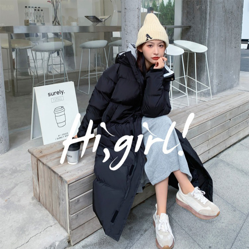 Women's Down Parkas Padded Jacket Women Winter Hooded Zipper X-Long Ladies Casual Parka Black Cotton Coat Solid Warm Female Outerwear 220909
