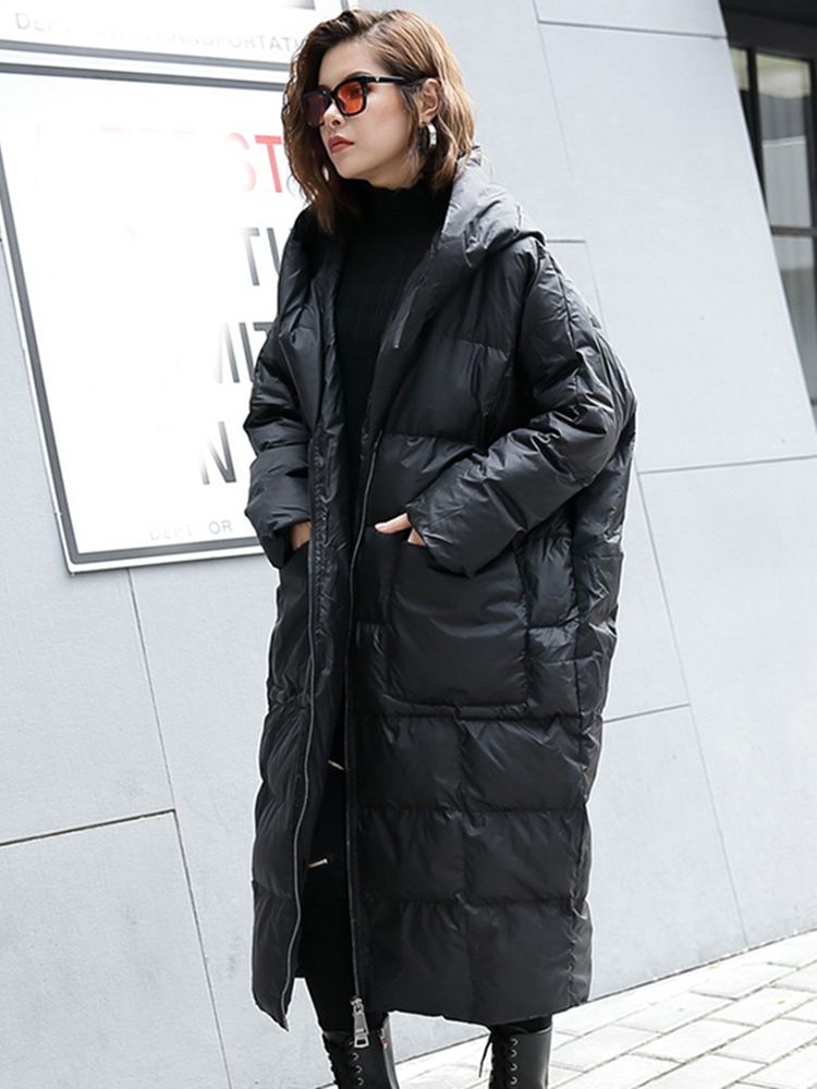 Women's Down Parkas EAM Winter Hooded Long Sleeve Solid Color Black Cotton-padded Warm Loose Big Size Jacket Women parkas Fashion JD12101 220909