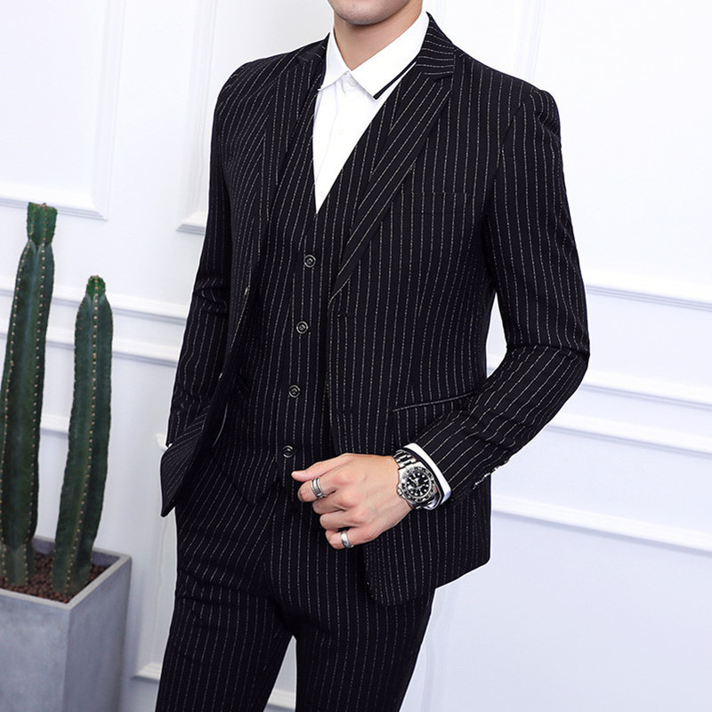 Men's Suits Blazers Men's Striped Suit Three-piece Large Size 6XL British Style Gentleman Business Banquet Wedding Host Fashion Quality Form