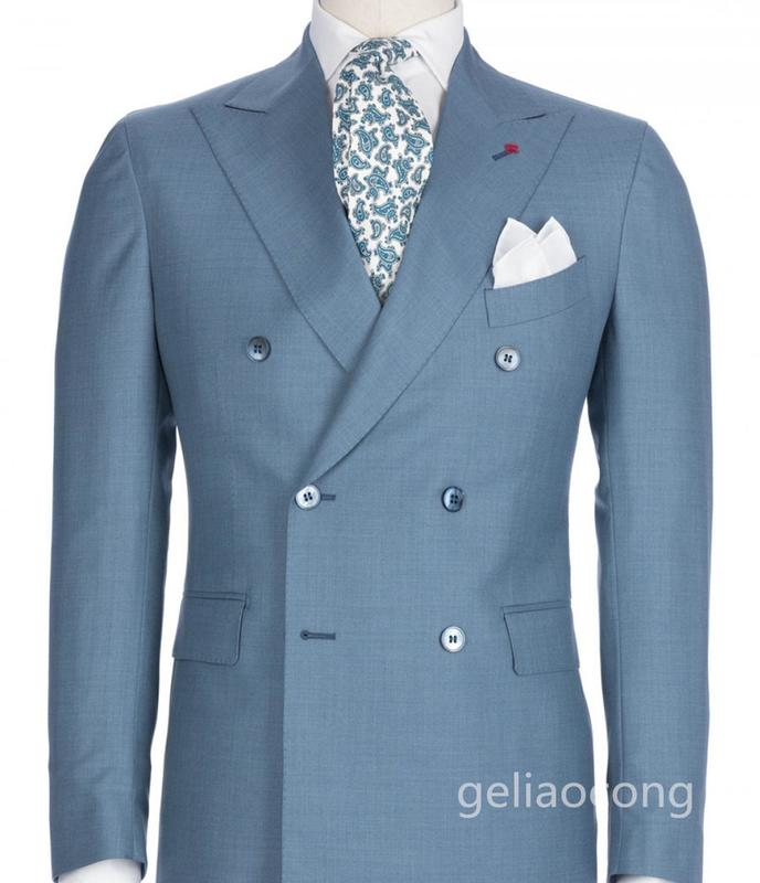 Men's Suits Blazers Blue Slim Fit Men Suits with Double Breasted Peaked Lapel Slim Fit Groom Tuxedos for Wedding Prom 2 piece Man Suit Set 220909