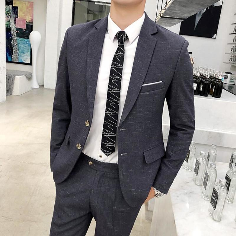 Men's Suits Blazers JacketPant style Male Autumn Slim Fit Leisure Cotton Business Suit/Men's Fashion Two suits Groom Wedding Dress Blazer 22