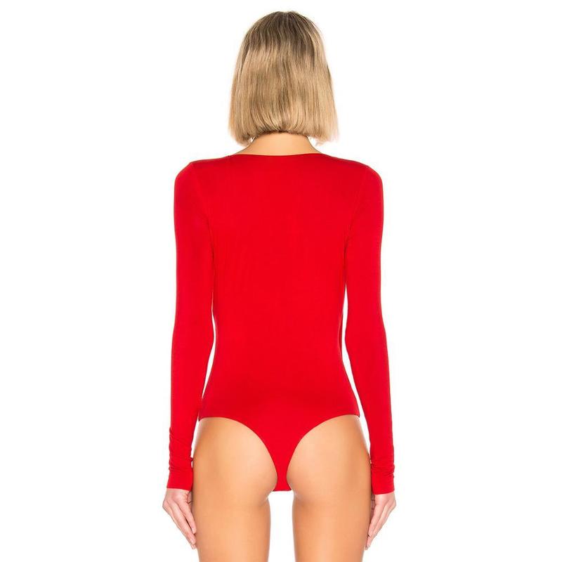 Women's Jumpsuits Rompers Magiray Women Bodysuit Thong Surplice Ruched Deep-V Neck Long Sleeve Tops Sexy Jumpsuits White Red Black Summer Body Su