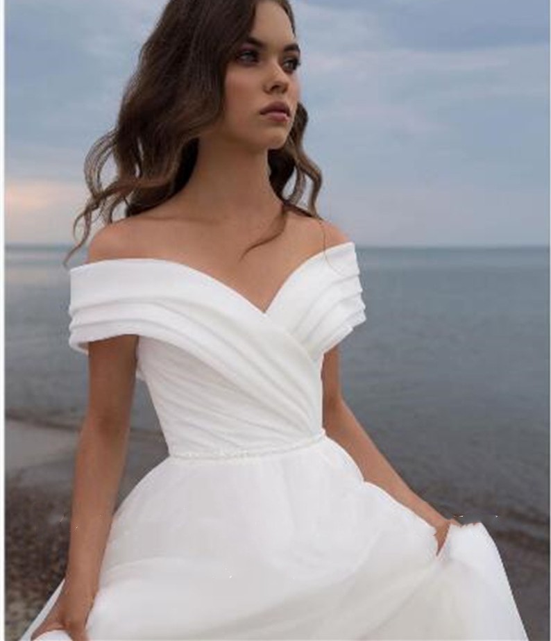 Simple A-Line Organza Wedding Dress For Women 2022 Off The Shoulder Beach Bridal Gowns Backless Custom Made Vestido De Novia
