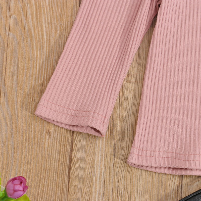 Clothing Sets Children Girls Spring Autumn Clothes Sets Outfit 2pcs Solid Long Sleeve Pullover Tops PU Leather Pants Kid Clothing Sets 220909