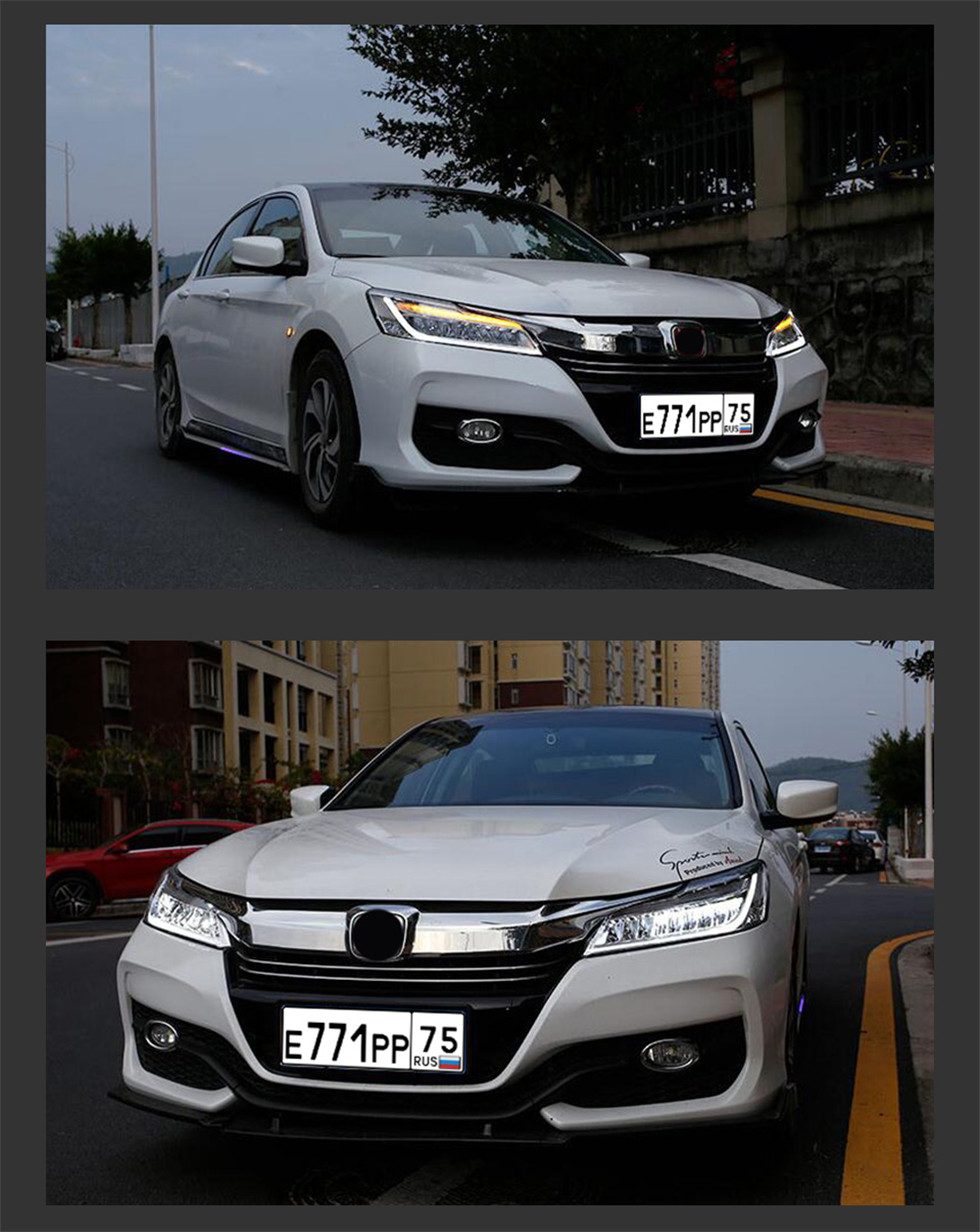 Car Lights For Accord 9.5th 2015-2018 Upgrade LED Auto Crystal Wing Headlights Start Animation DRL Dynamic Lamp Accessories Kit
