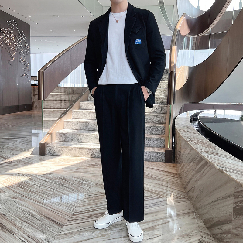 Men's Suits Blazers Men 2PCS Suits Sets Jacket Pant Streetwear Fashion Loose Casual 3D Stripes Suits Blazer Coat Trousers Hip Hop Dance Clothing 