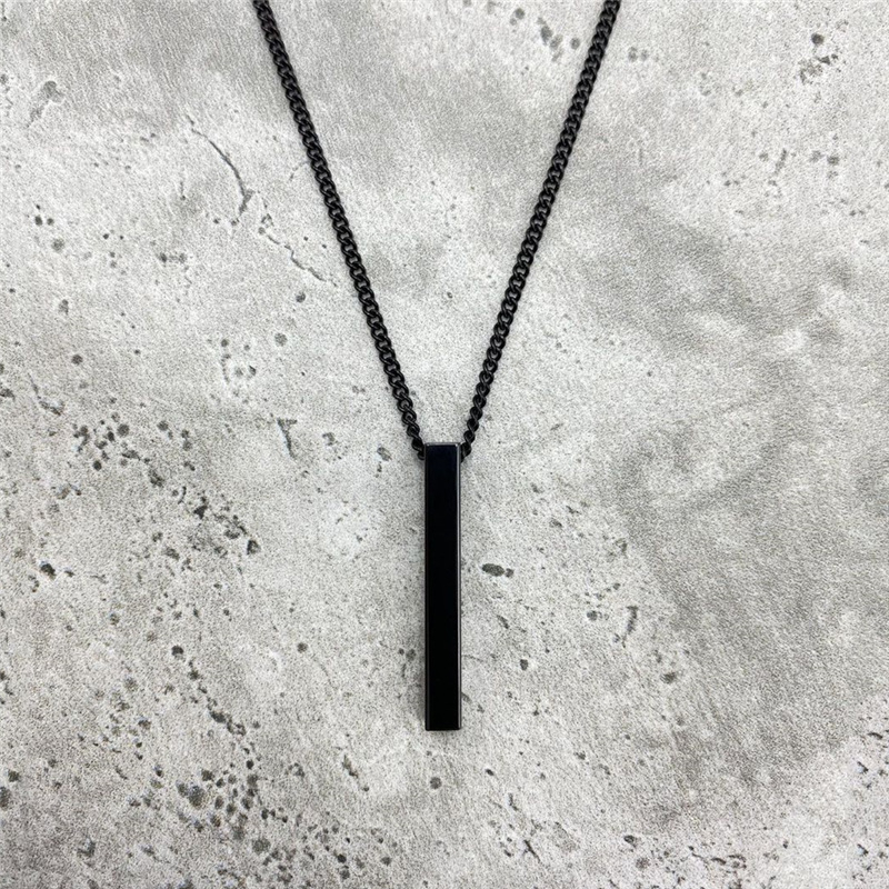 Rectangle Pendant men Stainless Steel Black Cuban Chain Necklace For Men