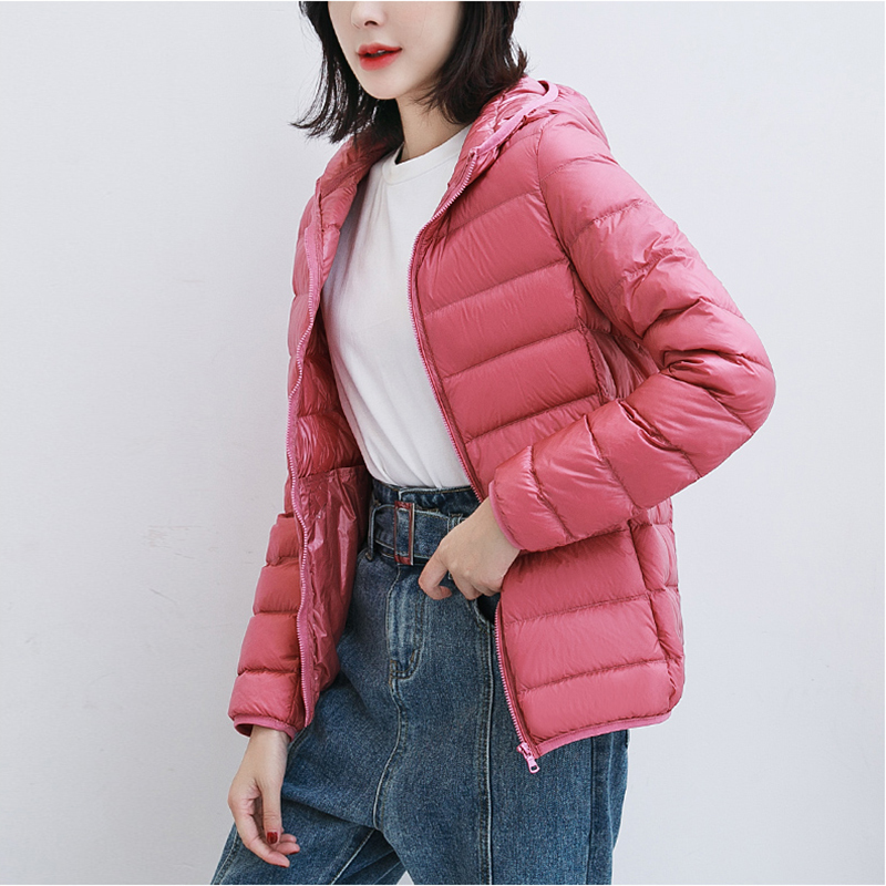 Women's Down Parkas Women 90% White Duck Down Jacket Autumn Female Ultra Light Down Jackets Slim Solid Long Sleeve Hooded Parkas 220909