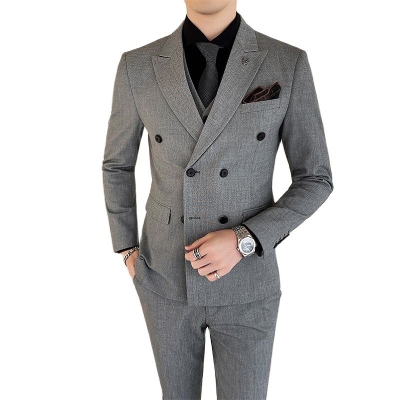 Men's Suits Blazers 7XL Jacket Vest Pants High-end Bridegroom Wedding Dress Solid Color Double-breasted Suit 3pieces Mens Formal Business Suit 22