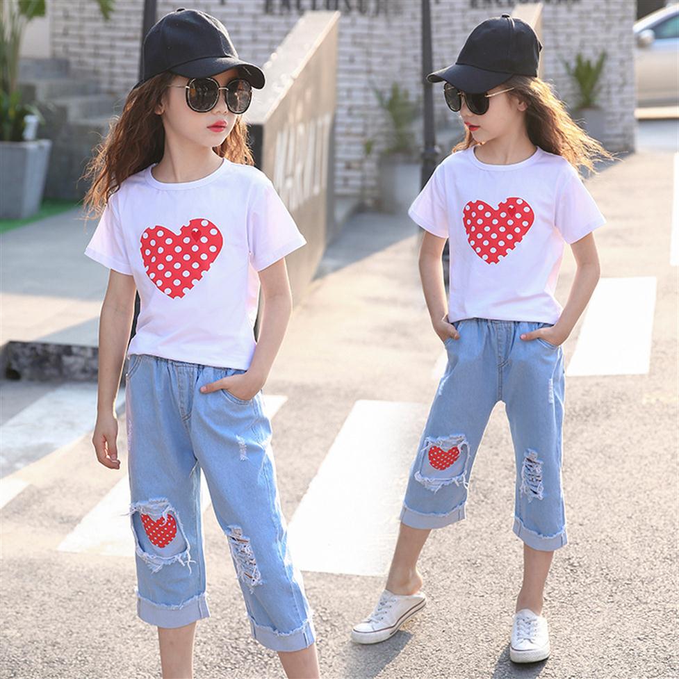 Girl Clothes Set Summer Clothes for Girl Short Sleeve Print Heart Ripped Jeans Shorts Children Outfits Size 6 8 10 12 Years269M, White
Girl Clothes Set Summer Clothes for Girl Short Sleeve Print Heart Ripped Jeans Shorts Children Outfits Size 6 8 10 12 Years269M, White