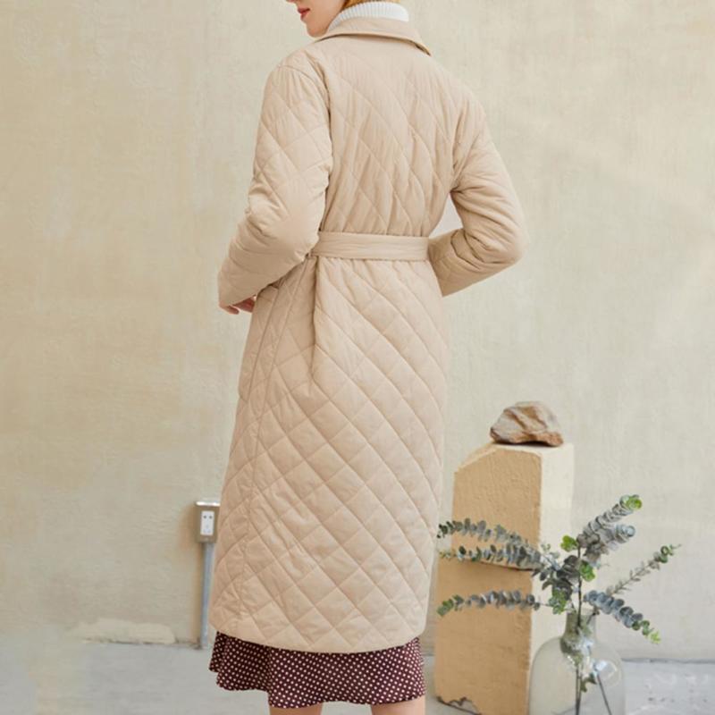Women's Down Parkas Winter Quilted Coats Women Long Parkas Vintage Plaid Loose Belt Jacket Overcoat Female Mid-Length Coat Outwear 220909