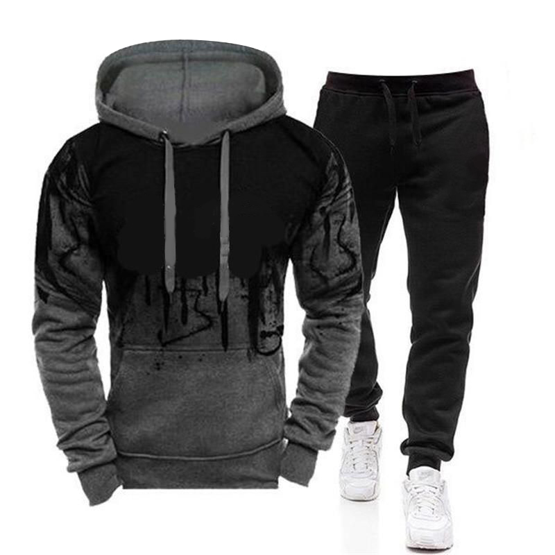 Men's Tracksuits 2Pcs Suit Spring Autumn Men's Sweatshirt Set Splash Ink HoodiesTracksuit Pants Casual Fitness Male Sportswear S-4XL Wholesa