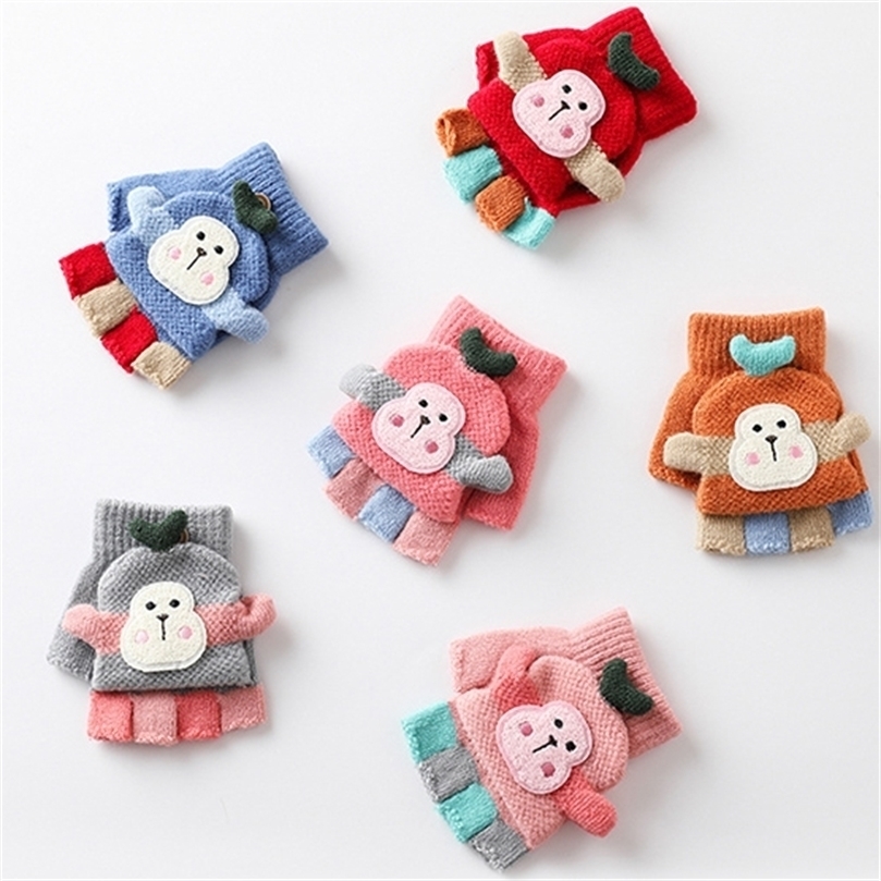 Childrens Finger Gloves 14 Years Old Children Winter Fingerless Gloves Kids Cute Monkey Warm Soft Knitted Mittens Girls Boys Indoor and Outdoor Gloves