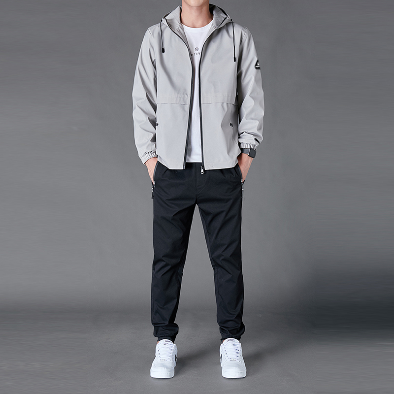 Men's Tracksuits Mens Two Pieces Set Hooded Jacket and Pants Set Autumn Men Tracksuit Fashion Sportswear Solid Color Casual Male Sports Suit 2209