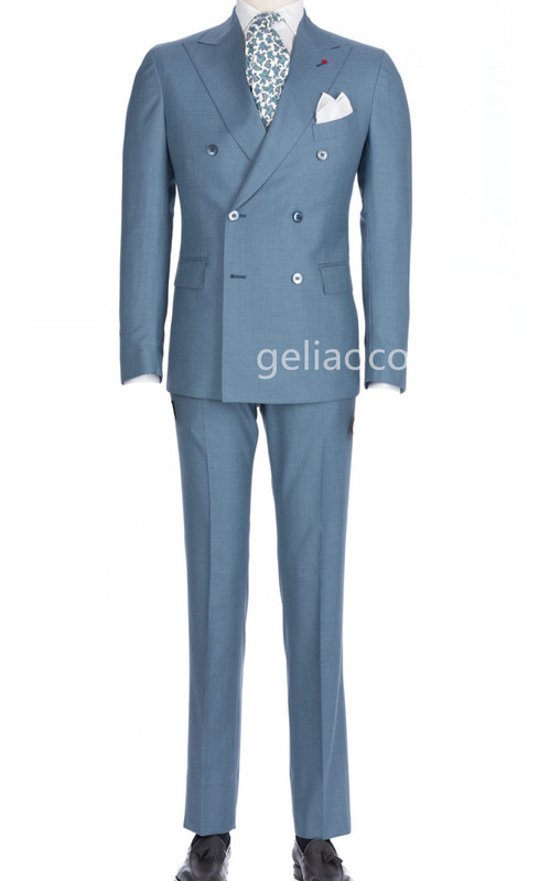 Men's Suits Blazers Blue Slim Fit Men Suits with Double Breasted Peaked Lapel Slim Fit Groom Tuxedos for Wedding Prom 2 piece Man Suit Set 220909