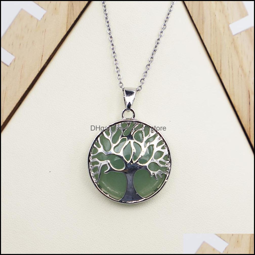 Pendant Necklaces Fashion Natural Stone Tree Of Life Necklace Pendant Statue Reiki Charms Crafts Jewelry Whoelsale Drop Delivery 2021 Dhj1W
