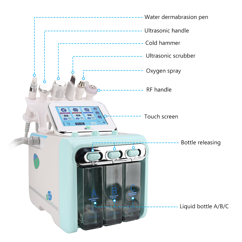 Multi-Functional Beauty Equipment, 6-in-1 Hydrogen Oxygen Small Bubble RF Hydra Machine for Face Lifting, Dermabrasion, and Comprehensive Skin Care Tr