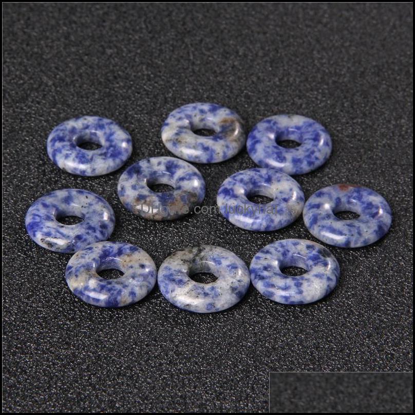 Charms Gogo Donut Natural Stone Beads Charms Round 18Mm Rose Quartzs Labradorite Opal Loose For Jewelry Making Accessries Drop Delive Dhdh2