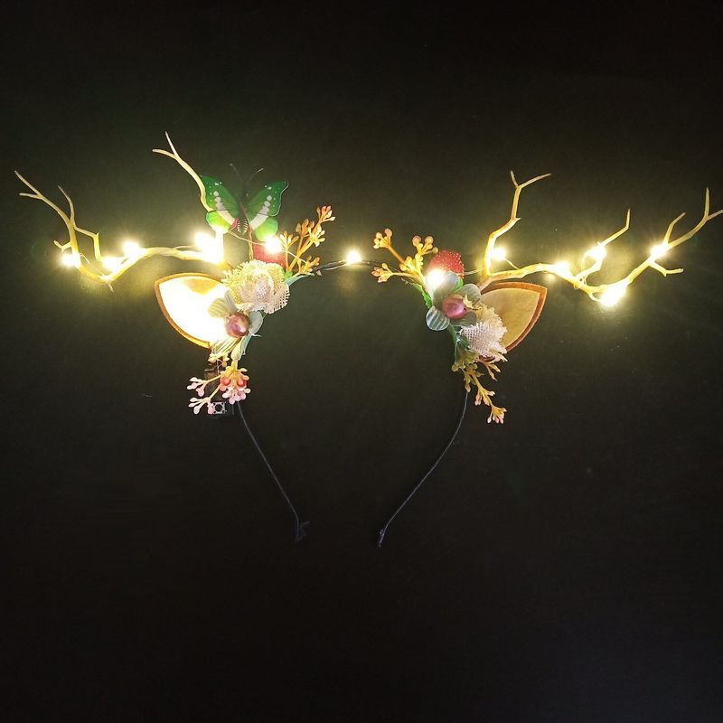 Hair Accessories LED Reindeer Antler Headband Deer Ear Flower Glow Light Crown Party Cosplay Birthday Wedding Rave Halloween Christmas 220909