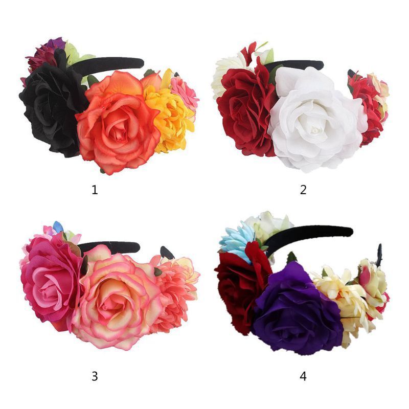 Hair Accessories Christmas Halloween Multicolor Rose Flower Headband Cosplay Day of the Dead Wreath Crown Carnival Festival Party Mexican Headpie 2209