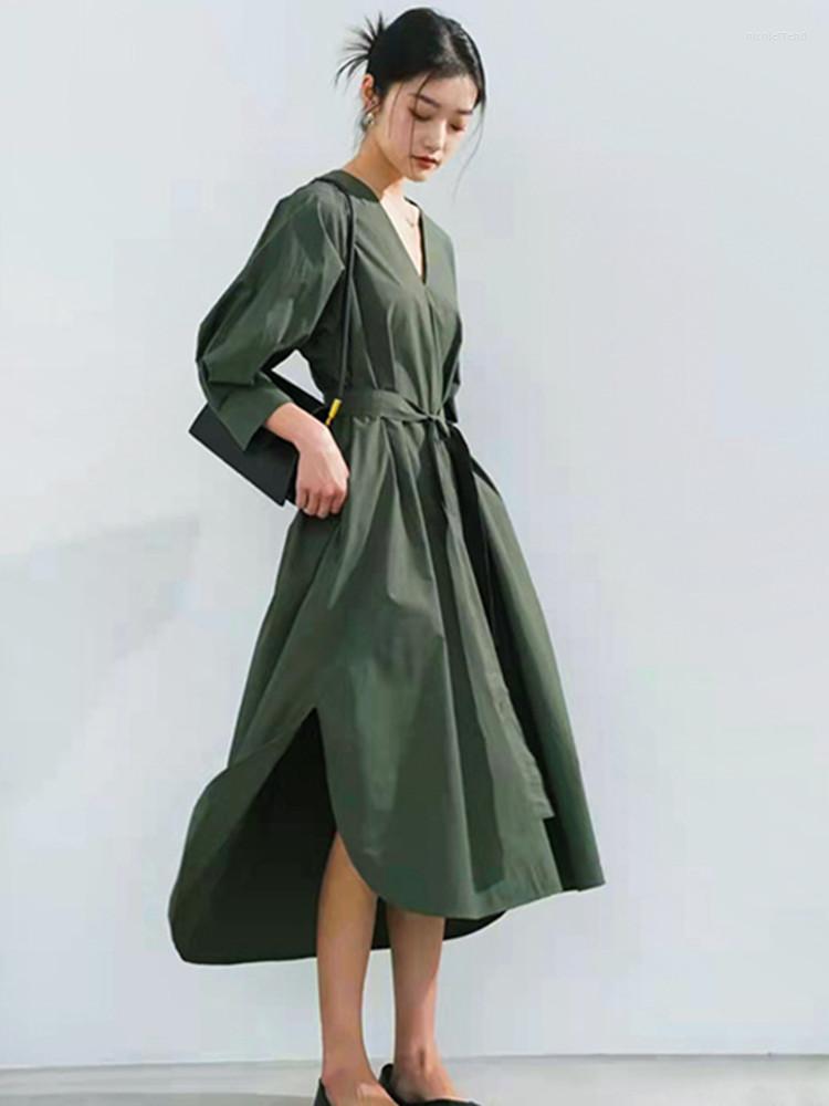 Casual Dresses 2023 Early Spring Women Cotton V-Neck Loose With Belt Dress Lady Three Quarter Sleeve Hem Slit Solid Pullovers Robe, Green
Casual Dresses 2023 Early Spring Women Cotton V-Neck Loose With Belt Dress Lady Three Quarter Sleeve Hem Slit Solid Pullovers Robe, Green