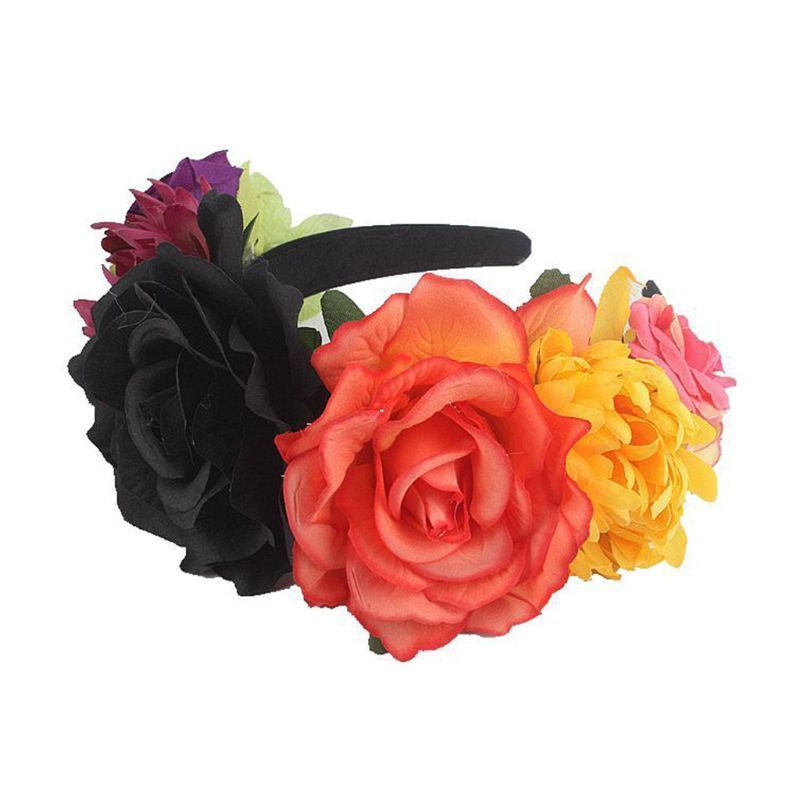 Hair Accessories Christmas Halloween Multicolor Rose Flower Headband Cosplay Day of the Dead Wreath Crown Carnival Festival Party Mexican Headpie 2209