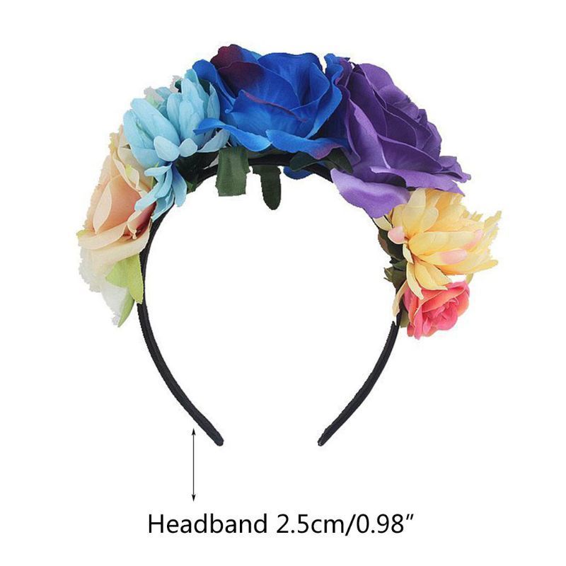 Hair Accessories Christmas Halloween Multicolor Rose Flower Headband Cosplay Day of the Dead Wreath Crown Carnival Festival Party Mexican Headpie 2209