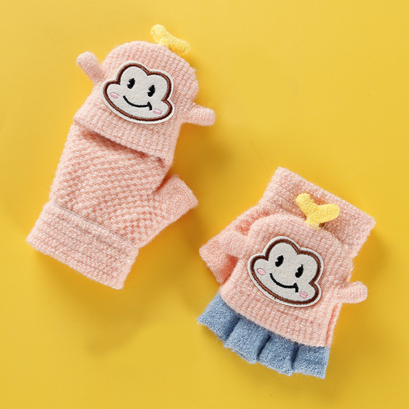 Childrens Finger Gloves 14 Years Old Children Winter Fingerless Gloves Kids Cute Monkey Warm Soft Knitted Mittens Girls Boys Indoor and Outdoor Gloves