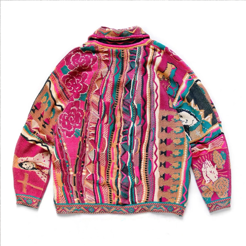 Men s Sweaters Japanese Kapital Vintage Heavy Industry Retro Long Sleeve V Neck Sweater Knitted Pullover Men Rose Red Thickened Loose Cardigan 220909