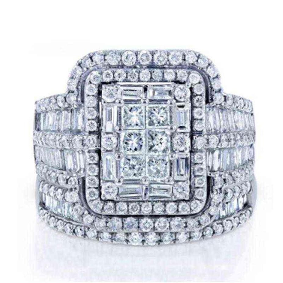 Wedding Rings Charm Female White Crystal Stone Ring Set Luxury For Women Vintage Bridal Square Engagement Whole H1115340y