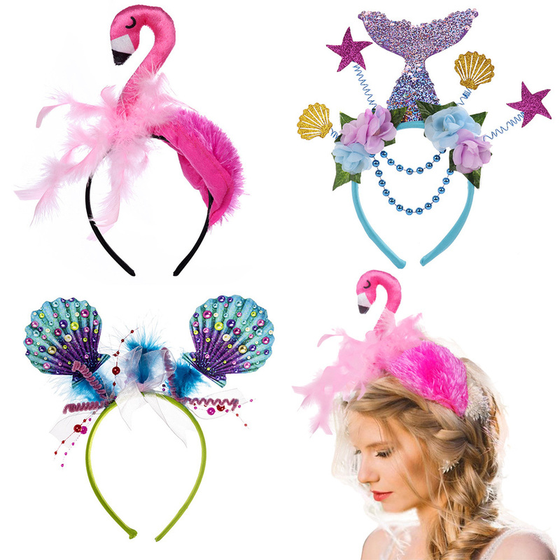 Hair Accessories Amawill Mermaid Crown Headband Flamingo Headpiece Hoop Adults Kids Cameo Shell Birthday Party Decoration 220909