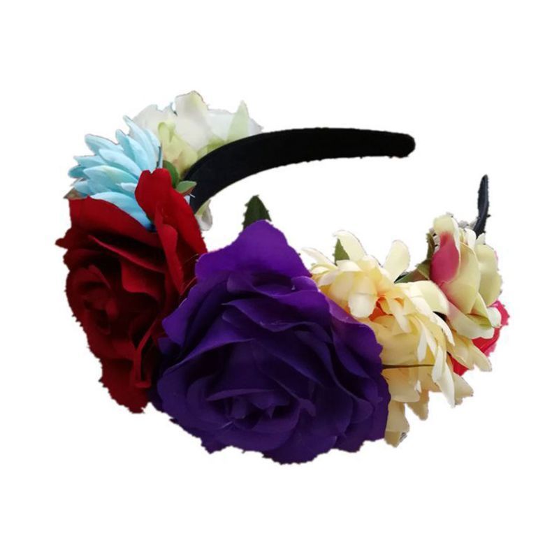 Hair Accessories Christmas Halloween Multicolor Rose Flower Headband Cosplay Day of the Dead Wreath Crown Carnival Festival Party Mexican Headpie 2209
