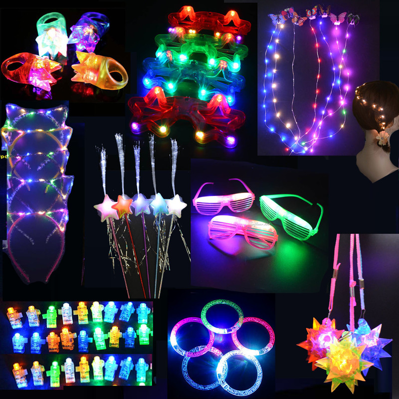 Hair Accessories 66pcs LED Light Glow Party Toy Set Pack Flash Ring Glasses Wand Ear Headband Kids Birthday Gift Christmas Halloween 220909