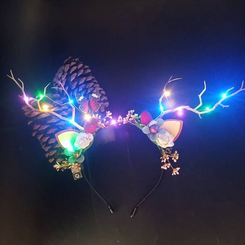 Hair Accessories LED Reindeer Antler Headband Deer Ear Flower Glow Light Crown Party Cosplay Birthday Wedding Rave Halloween Christmas 220909