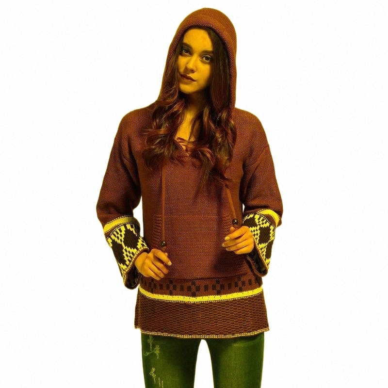 Women's Sweaters Women's Sweaters Boho Winter Knitted Women Sweater Pullovers Ethnic Embroidered Long Sleeve Loose Hippie Hooded Sweatersw