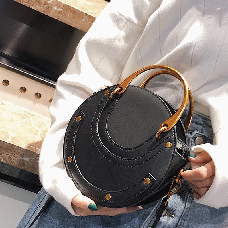 Free Shipping Evening Bags Round Rivet 2022 Women's Brand Fashion Handbags PU Leather Shoulder Bag Female Shopper Designer Cluthes Crossbody For 
