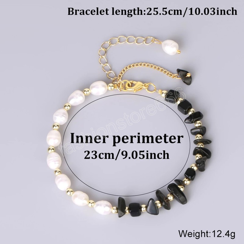 Natural Chip Crystal Stone Bracelet for Women Trendy Freshwater Pearl Elegant Bracelets Gold Color Chain Jewelry Gift
