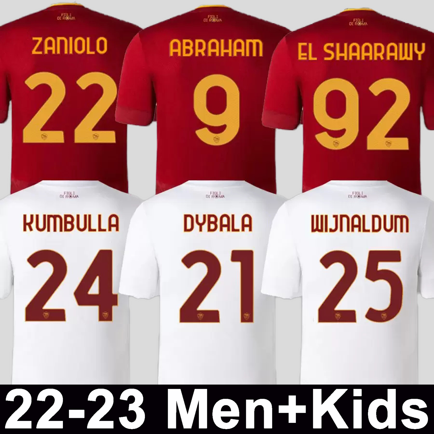 22 23 roma SOCCER JERSEYS DYBALA home belotti CELIK Pellegrini Abraham 2022 2023 Wijnaldum Zaniolo MANCINI KUMBULLA men kids kit FOOTBALL EL SHAARAWY Uniform rome, 22 23 home aldult serie a
22 23 roma SOCCER JERSEYS DYBALA home belotti CELIK Pellegrini Abraham 2022 2023 Wijnaldum Zaniolo MANCINI KUMBULLA men kids kit FOOTBALL EL SHAARAWY Uniform rome, 22 23 home aldult serie a