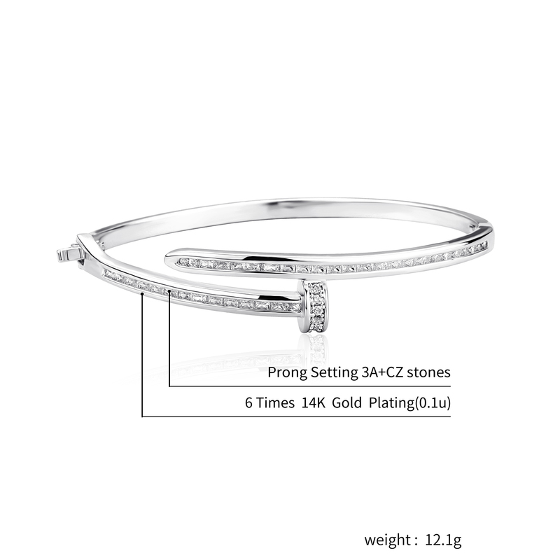 Bangle ALLICEONYOU Bending Nail Bracelet Silver Color Hip Hop Charm Iced Out Micro Pave High Quality Cubic Zirconia Jewelry For Gift 220909