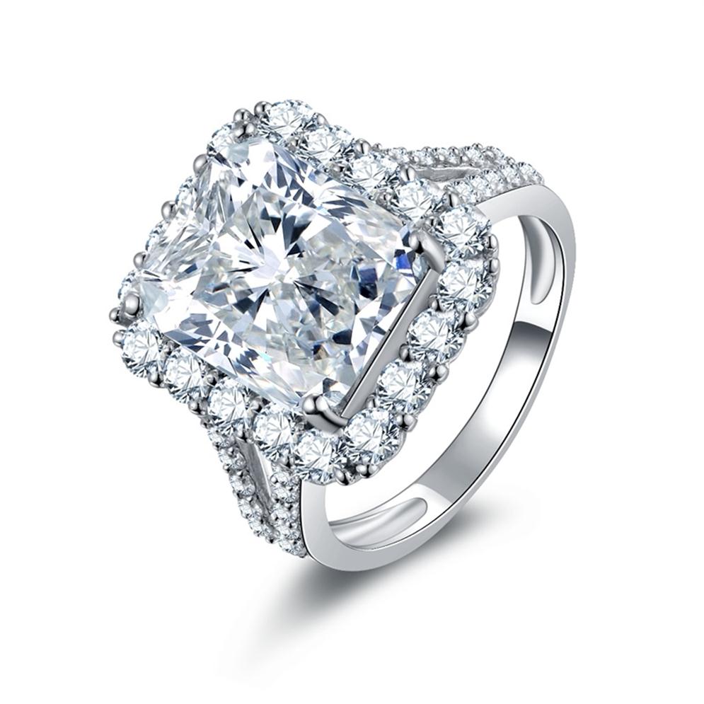 AINOUSHI 925 Sterling Silver Women Wedding Engagement Halo Ring Jewelry 4 Carats Rec Cut Sona Anniversary Ring Jewelry Y2001