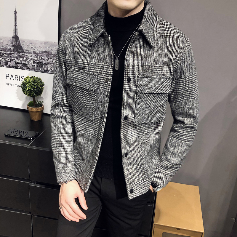 Men's Wool Blends style Men's High Quality slim fit short Woolen cloth coat/Male plaid leisure Woolen cloth jacket clothing Plus size 4XL 22